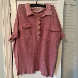 Free People Pink Button-Up Shirt with Pockets